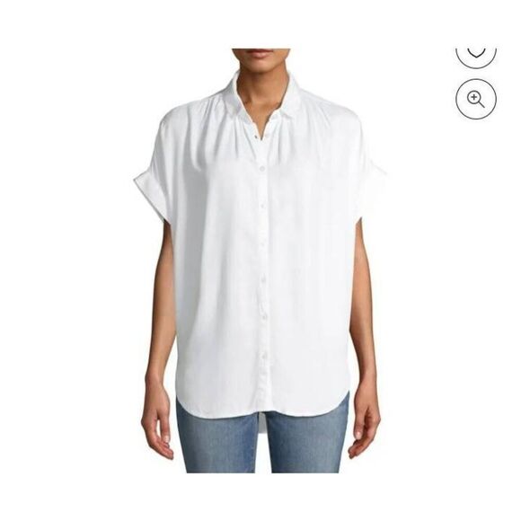 TIME & TRU WHITE BUTTON DOWN ROLL SLEEVE BLOUSE SZ.L EUC. - Picture 1 of 10